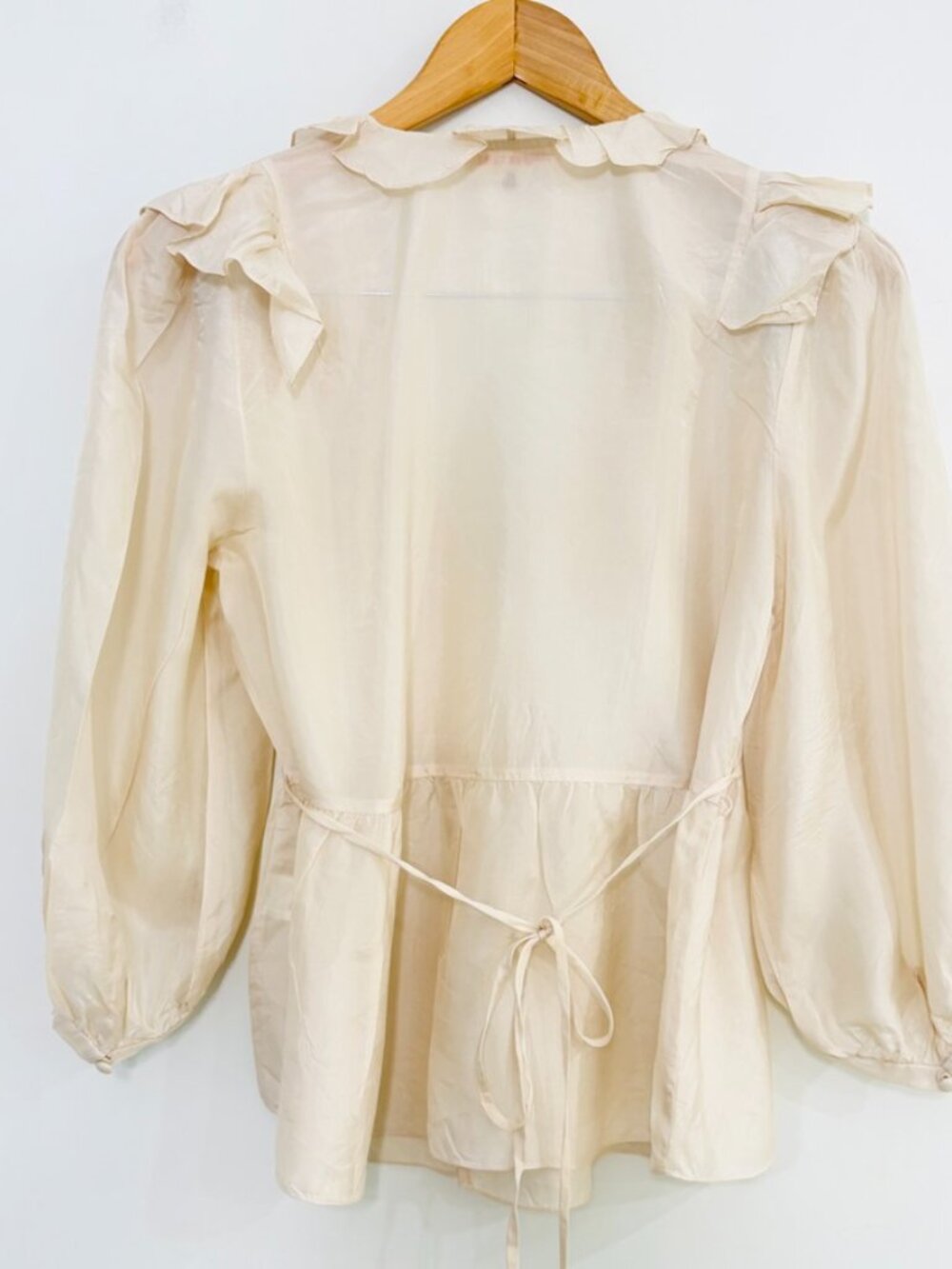 Rebecca Taylor Silk Ruffle Blouse Cream Tie Back Romantic Top Sz 2 Coquette - Picture 6 of 8